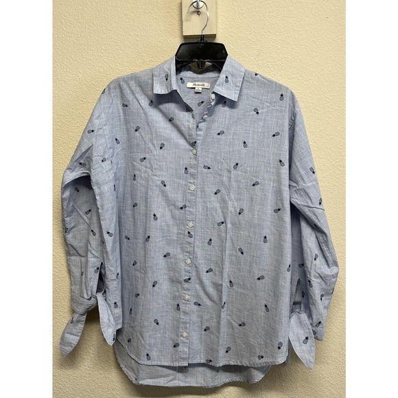 MADEWELL Shrunken Trapeze Button Down Shirt Blue Pineapple Print Size S - Picture 1 of 10